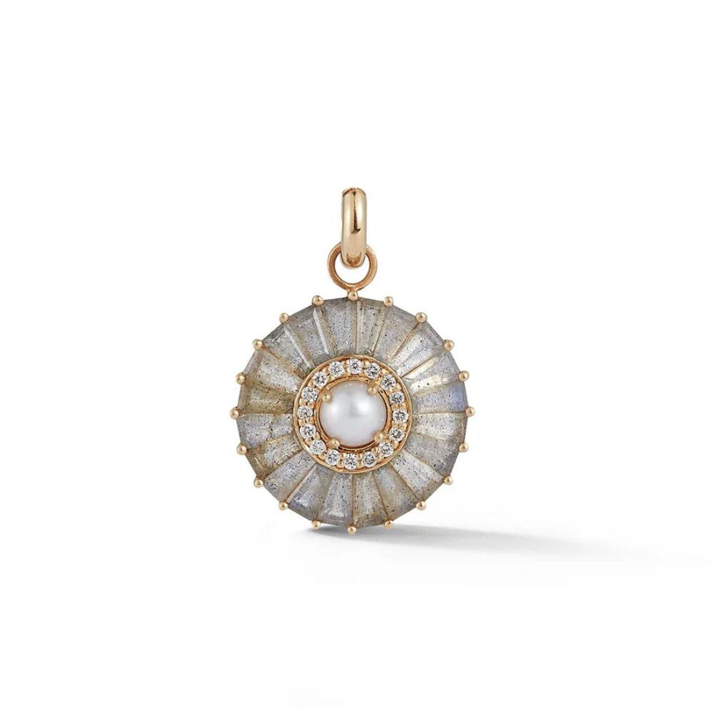 Storrow 14k Yellow Gold Pearl Diamond And Labradorite Emily Circle Charm